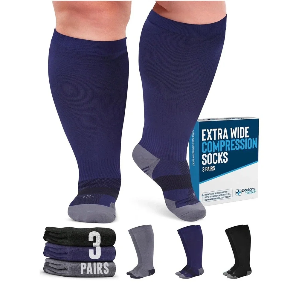 NIB Doctor's Select 3 Pairs Extra Wide Compression Socks 20-30 mmHg Plus Size 6X